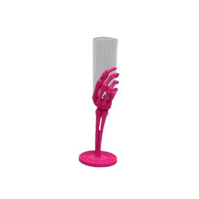 Summerween Pink Skeleton Hand Plastic Flute Glass, 1 Count