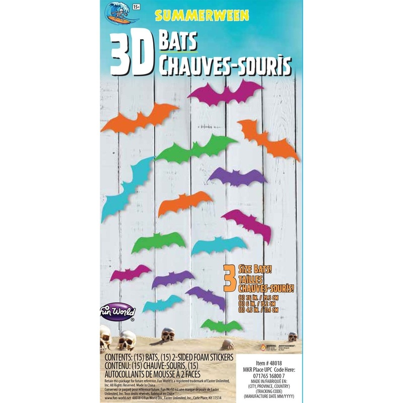 Summerween Rainbow 3D Bats, 15 Count