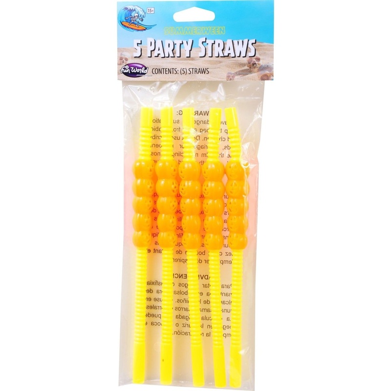 Summerween Yellow Skeleton and Pumpkin Straws, 5 Count
