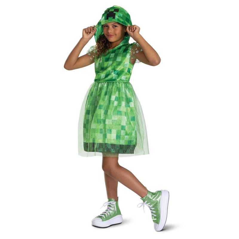 Creeper Classic Dress Costume for Kids, Minecraft, Hooded Dress S