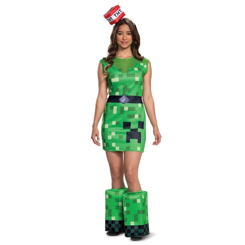 Creeper Costume for Adults, Minecraft, Dress, leg warmers and headpiece M