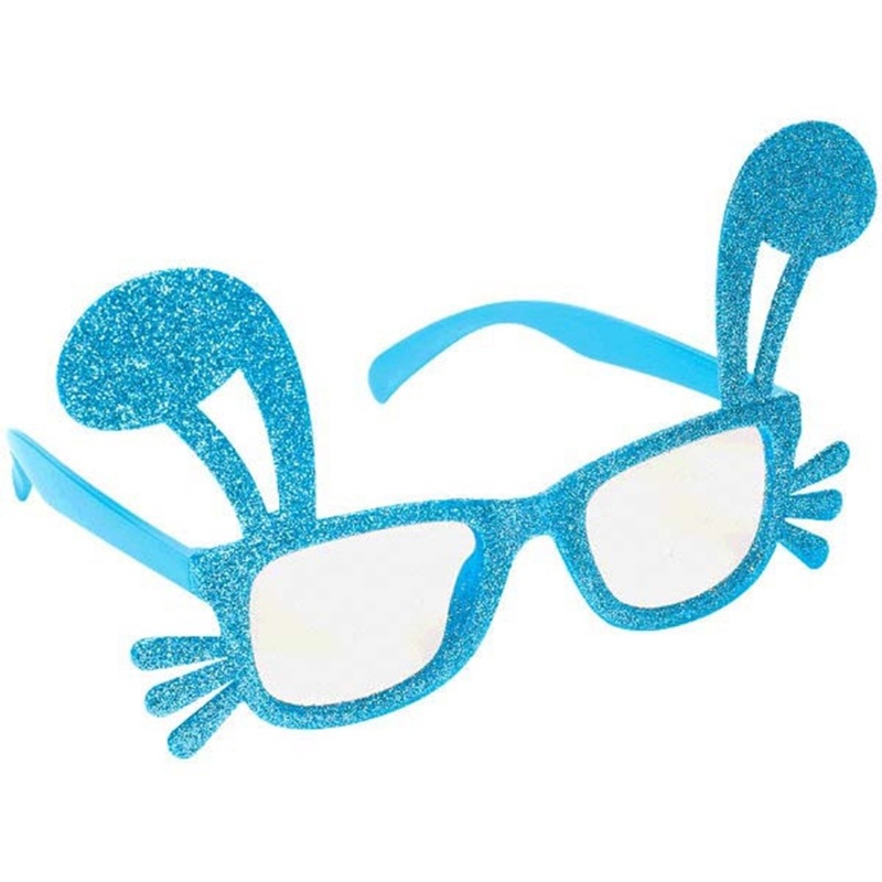 Easter Bunny Glasses with Blue Glitter, 1 Count