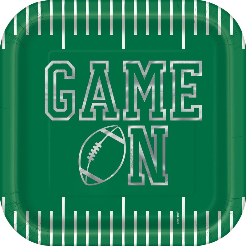 Football Large Square Lunch Paper Plates, 9 Inches, 8 Count
