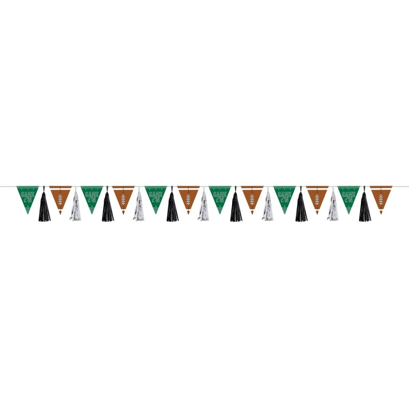 Football Party Paperboard Flag Banner with Foil Tassels, 1 Count