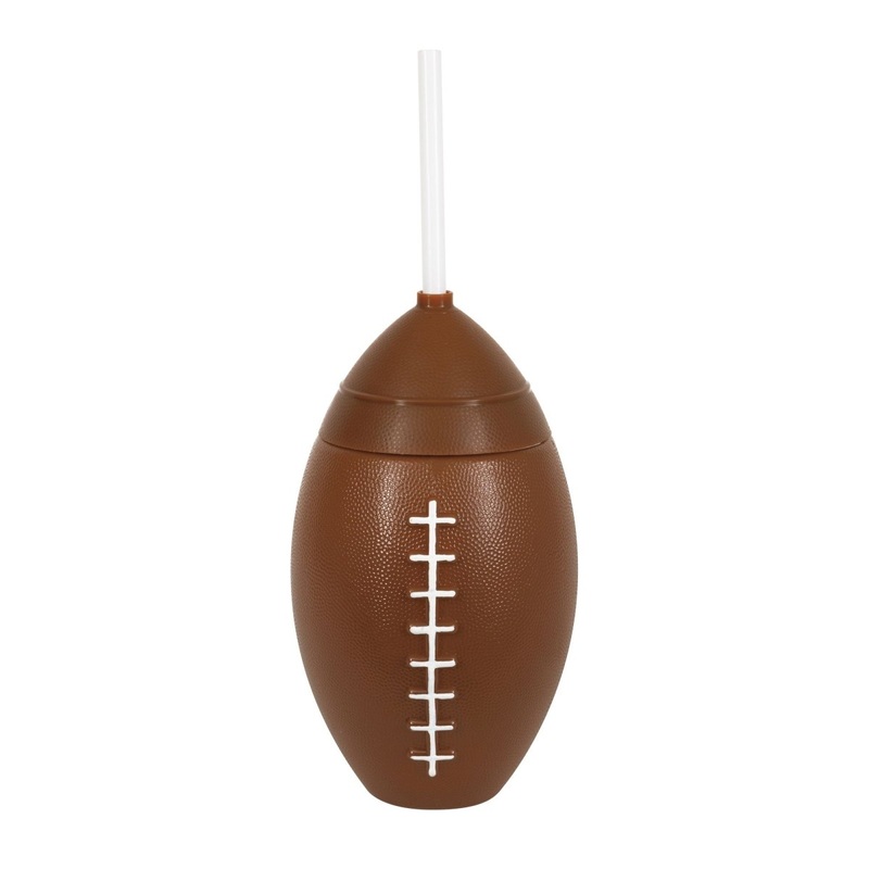 Football Shaped Tumbler with Lid and Straw, 20 Oz, 6 Count