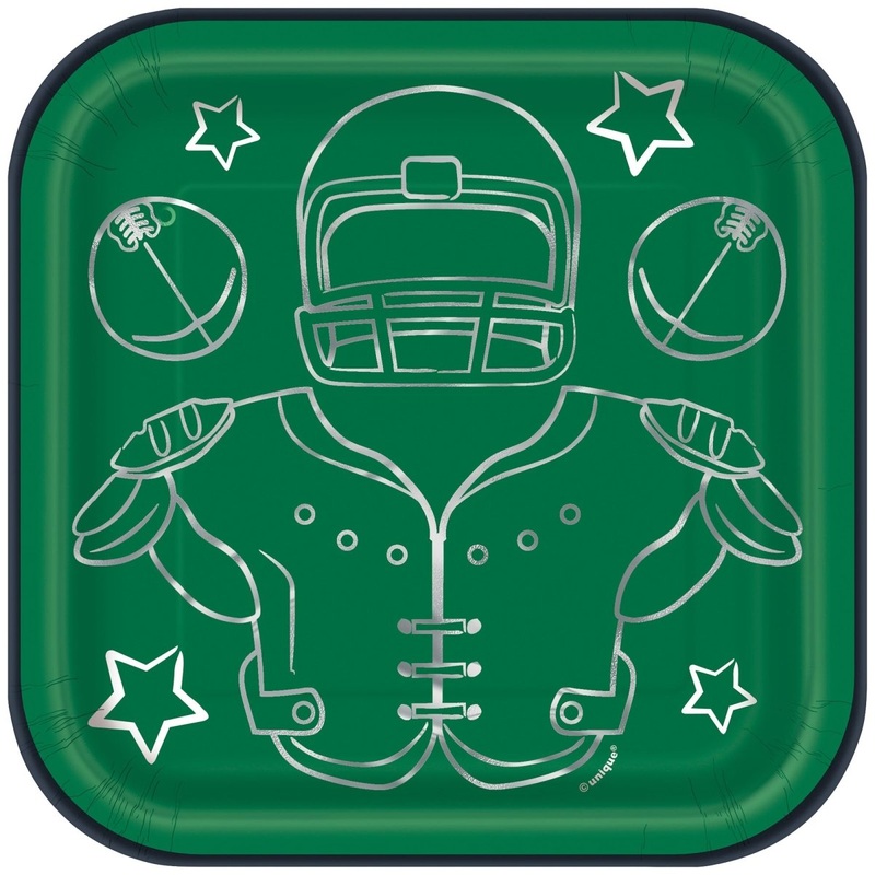 Football Small Square Dessert Paper Plates, 7 Inches, 8 Count