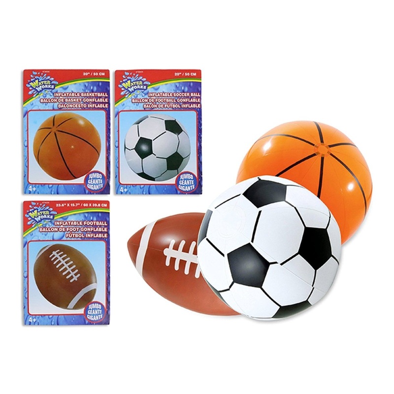 Inflatable Jumbo Sports Ball, 20 Inches, Assortment, 1 Count