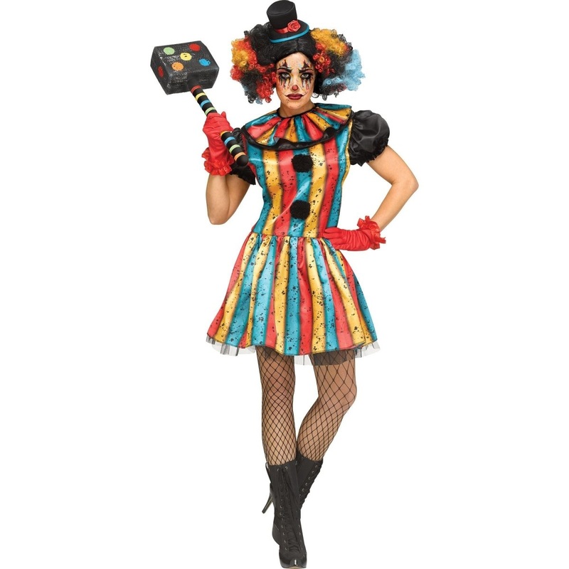 Carny Clown Costume for Adults, Multicolored Dress S/M