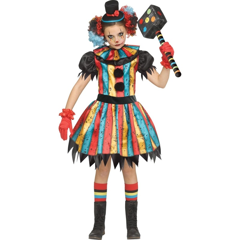 Carny Clown Costume for Kids, Multicolored Dress M