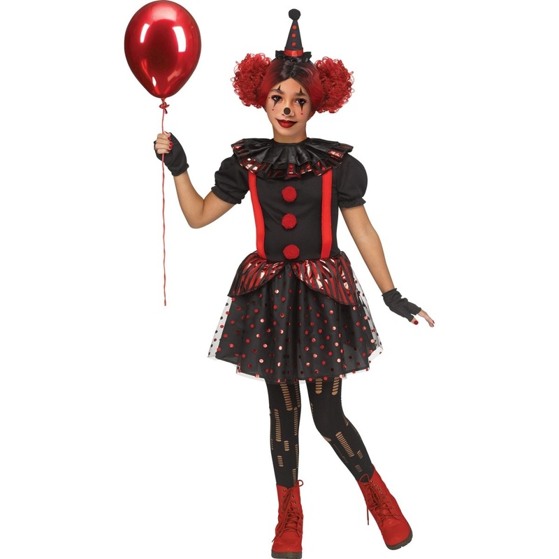 Chrome Clown Costume for Kids, Black and Red Dress M