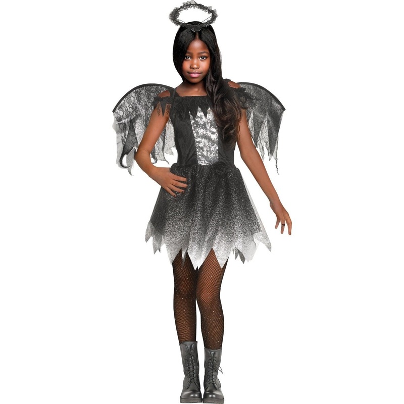 Dark Sparkle Angel Costume for Kids, Black Dress, Halo and Wings S