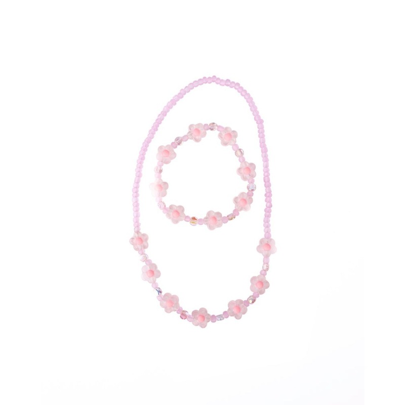 Pink Crystal Blooms Necklace And Bracelet Set, 2 count