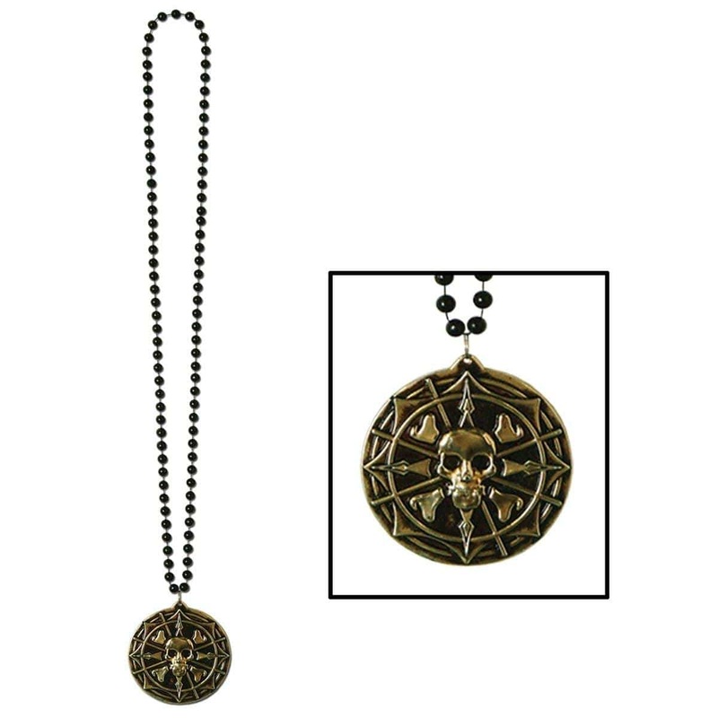 Pirate Beaded Necklace with Medallion, 36 Inches