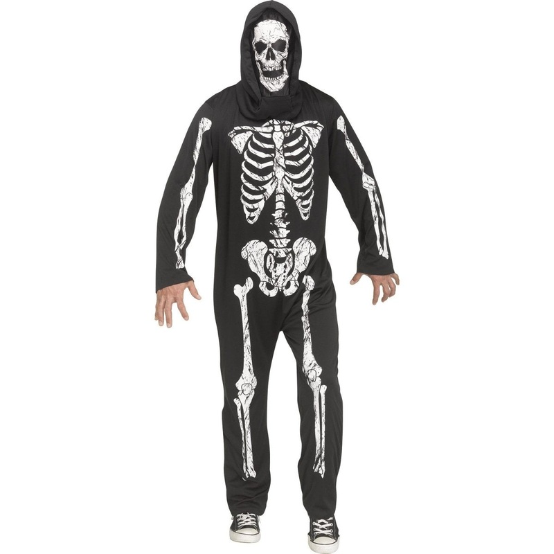 Skeleton Phantom Costume for Adults, Jumpsuit with Hooded Mask STD