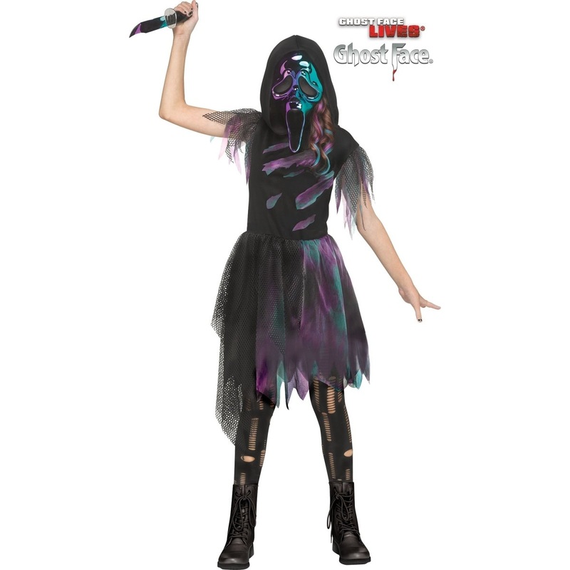 Two-Tone Chrome Ghost Face Costume for Kids, Scream, Hooded Dress with Mask M