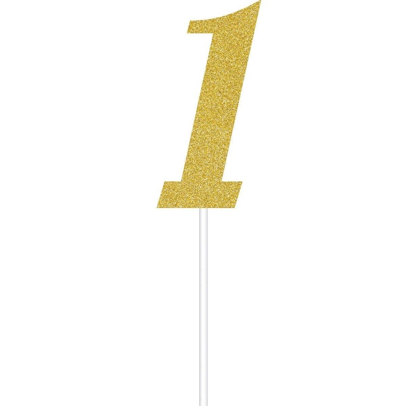 Cake Topper 1 Glitter 6 In. - Gld