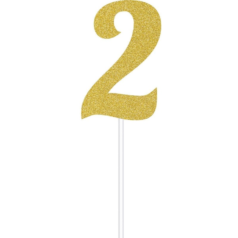 Cake Topper 2 Glitter 6 In. - Gold
