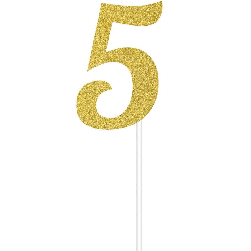 Cake Topper 5 Glitter 6 In. - Gold