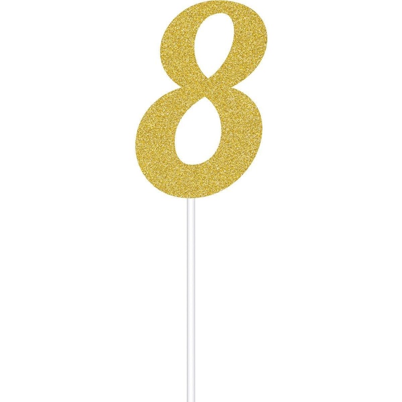 Cake Topper 8 Glitter 6 In. - Gold