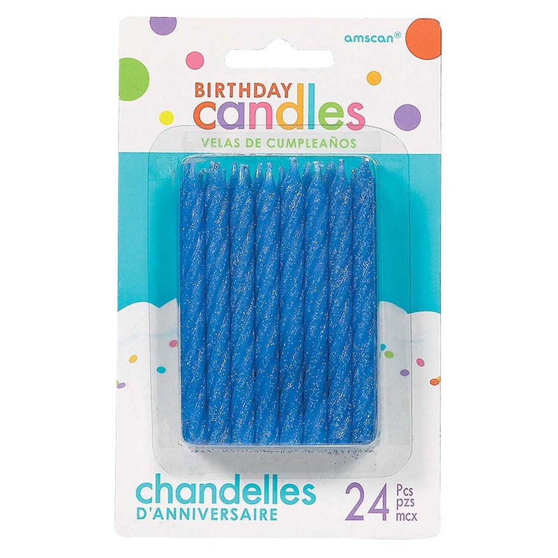 Large Glitt. Spiral Candles - Blue 24/pkg.