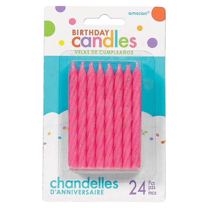 Large Glitt. Spiral Candles - Pink 24/pkg.