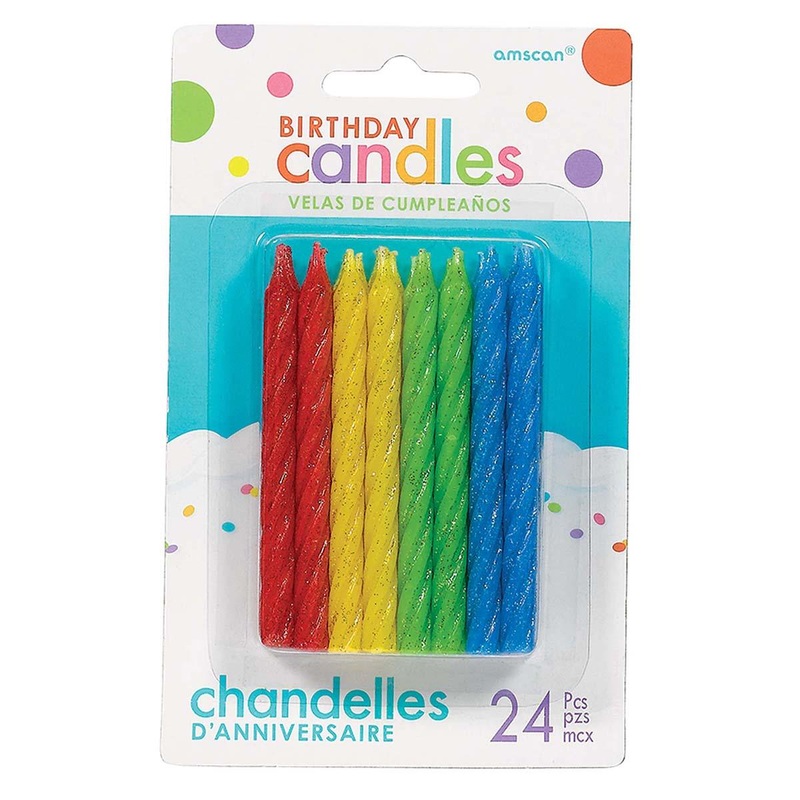 Large Glitt. Spiral Candles - Primary 24/pkg.