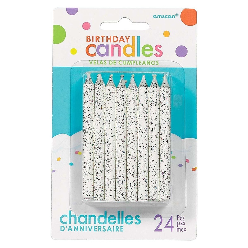 Large Glitt. Spiral Candles - White 24/pkg.