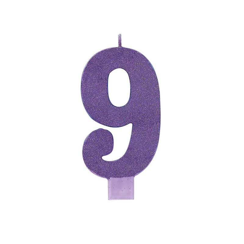 Large Num Glitter Candle #9 - Purple