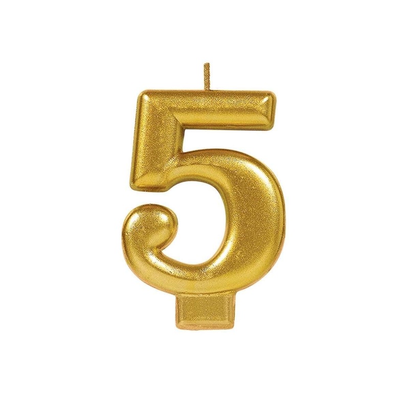 Metallic Numeral Candle #5 - Gold