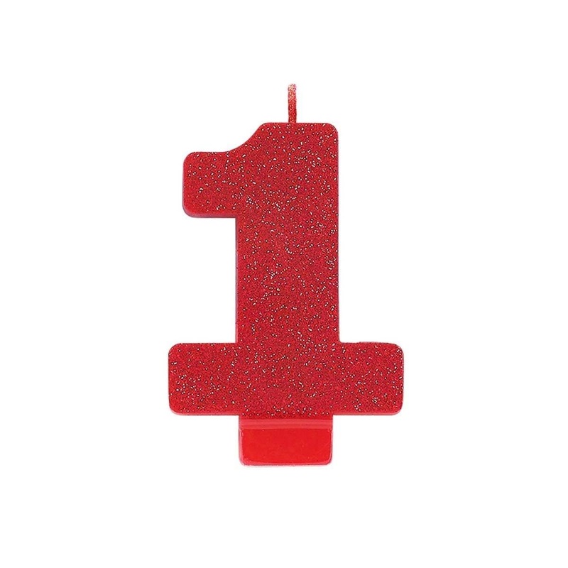 Numeral Glitter Candle #1 - Red
