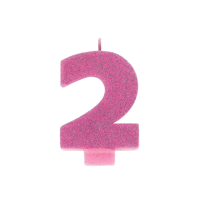 Numeral Glitter Candle #2 - Pink