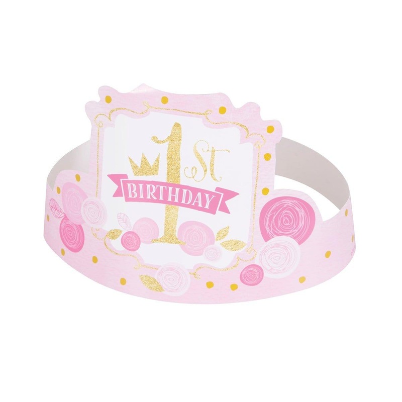 Pink/gold 1st Birthday - Hats 6/pkg