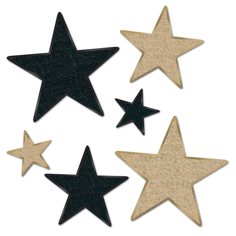 Black & Gold Glitter Star Cutouts, 6 per Package