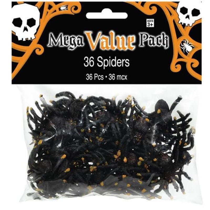 Plastic spiders, 36 per package