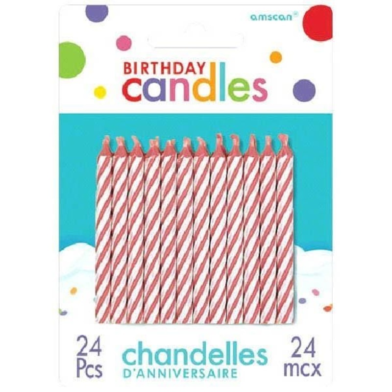 Spiral Birthday Candles Candy Stripe - Pink 24/pkg.