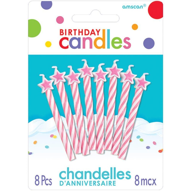 Spiral Birthday Candles With Stars - Lt. Pink 8/pkg.