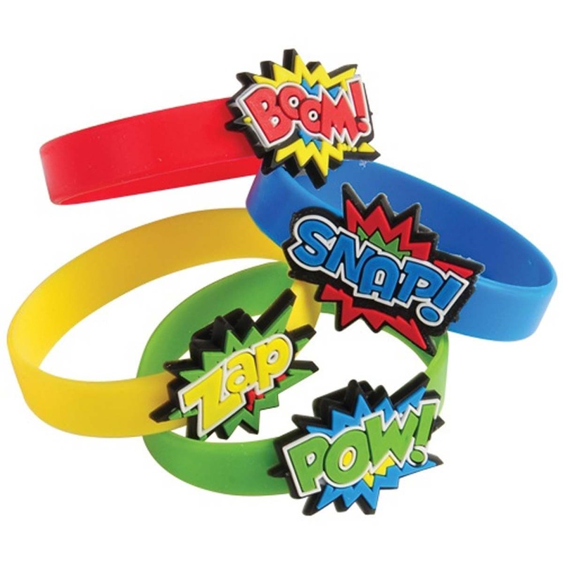 Superhero rubber bracelets, 12 per package