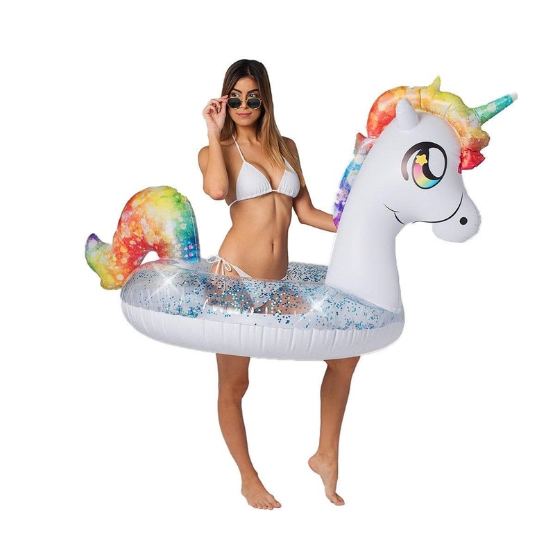 Glitter unicorn tube pool float