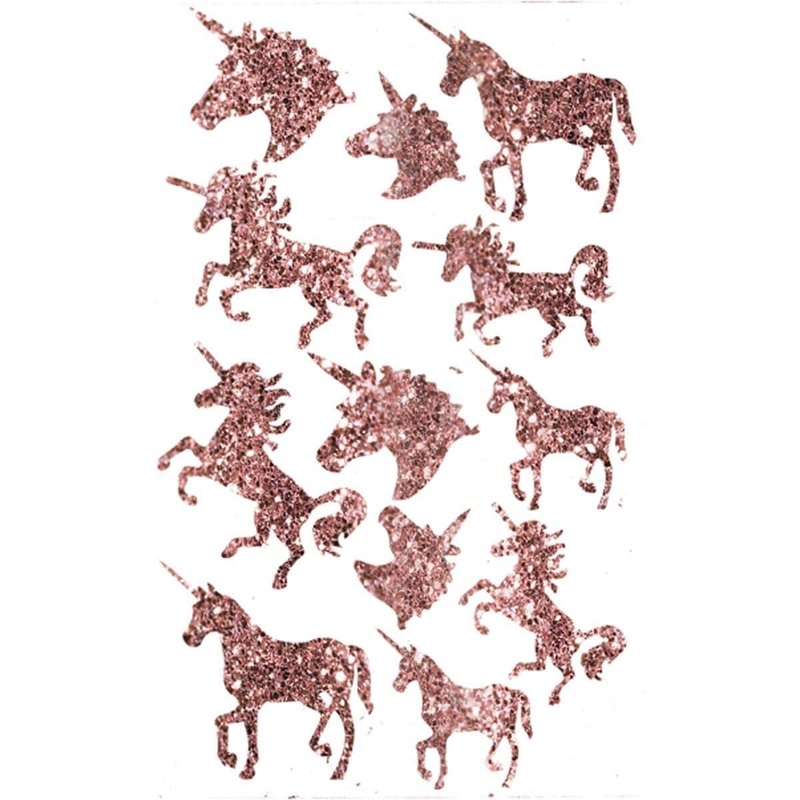 Rose gold unicorn stickers, 12 per package