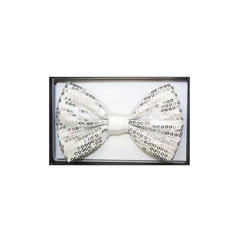 White sequin bow tie