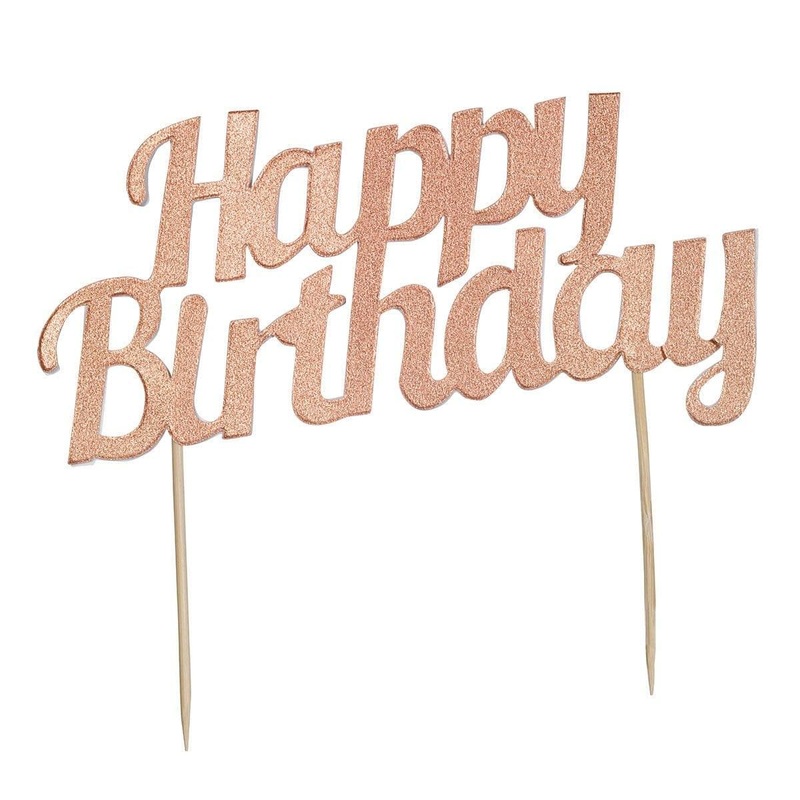 Glitter Cake Topper - Happy Birthday - Rose Gold