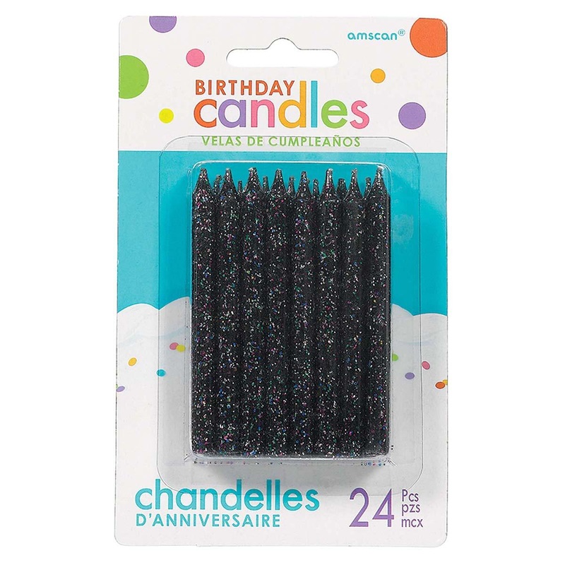 Large Glitt. Spiral Candles - Black 24/pkg.