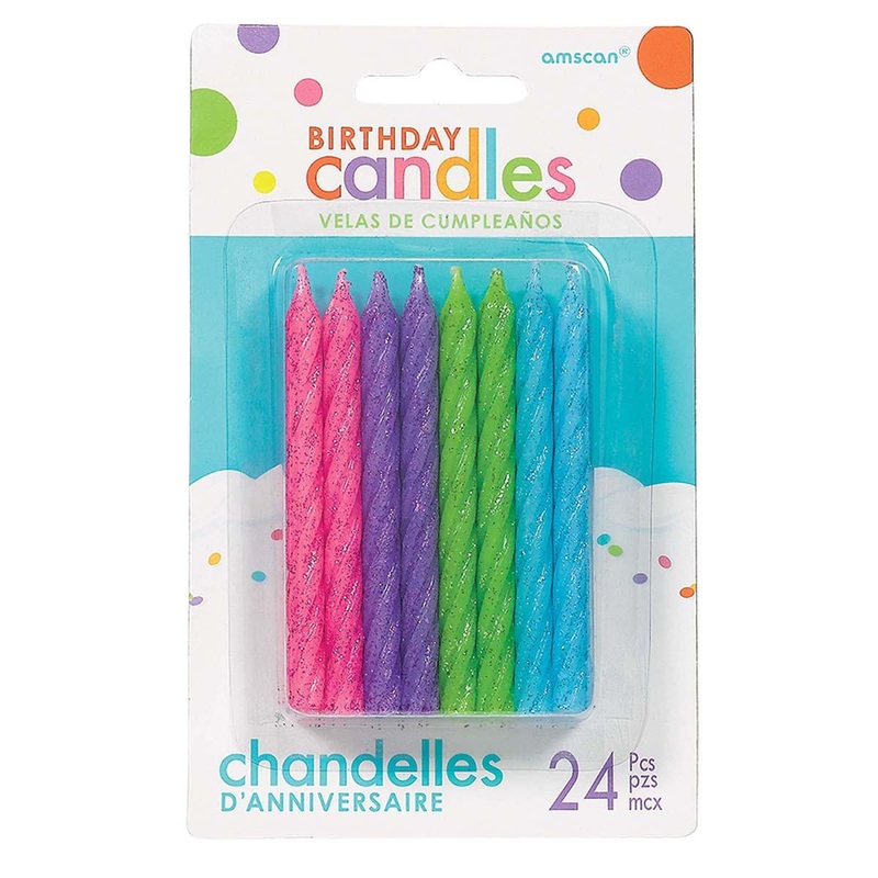 Large Glitt. Spiral Candles - Brights 24/pkg.