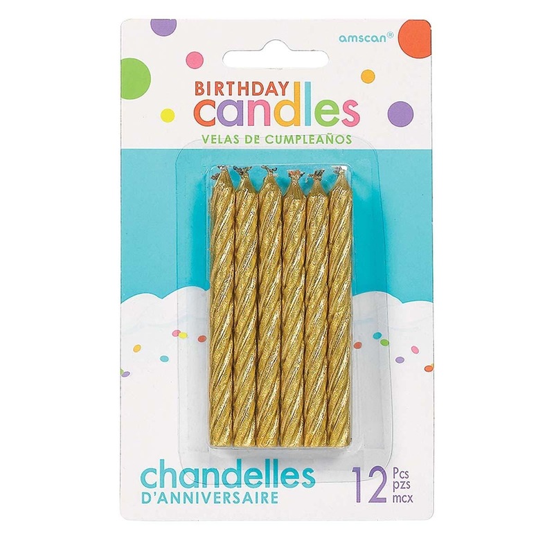 Large Glitt. Spiral Candles - Gold 12/pkg.