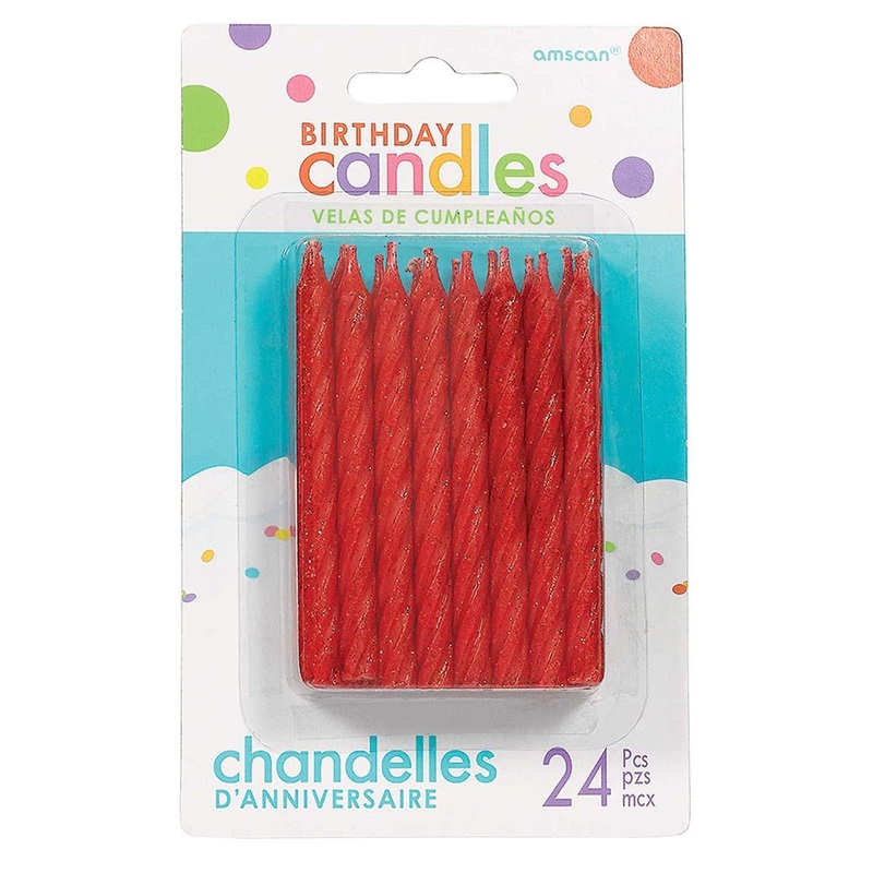 Large Glitt. Spiral Candles - Red 24/pkg.