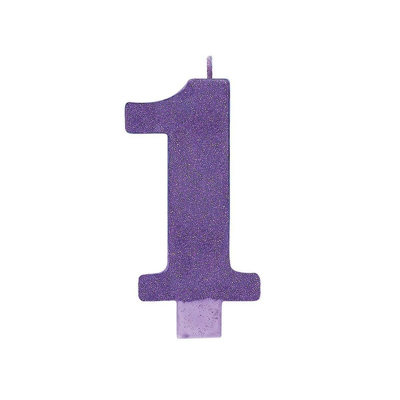Large Num Glitter Candle #1 - Purple