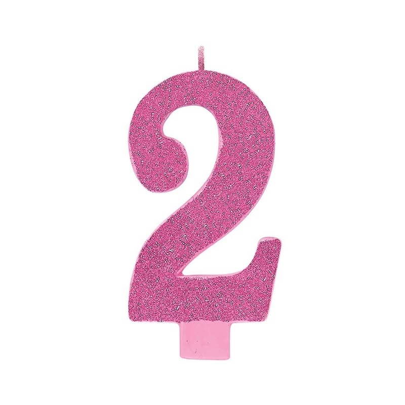 Large Num Glitter Candle #2 - Pink