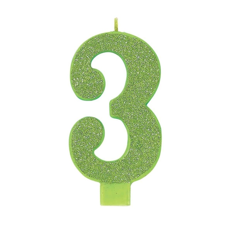 Large Num Glitter Candle #3 - Kiwi