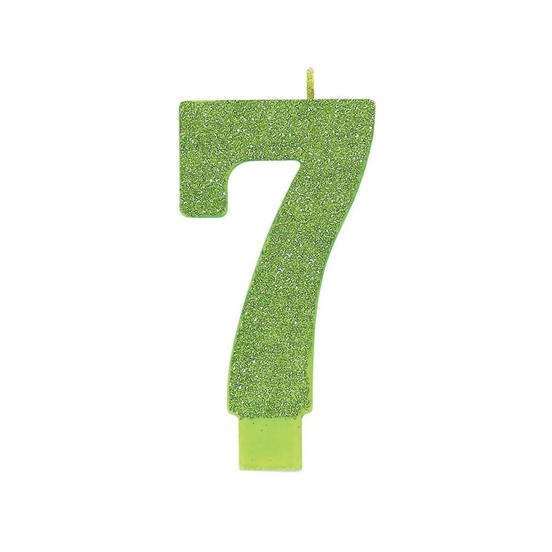 Large Num Glitter Candle #7 - Kiwi