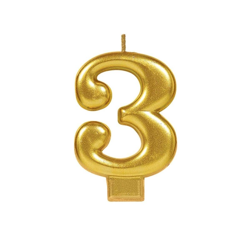 Metallic Numeral Candle #3 - Gold